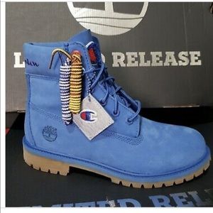 Blue TimberlandxChampion boots
